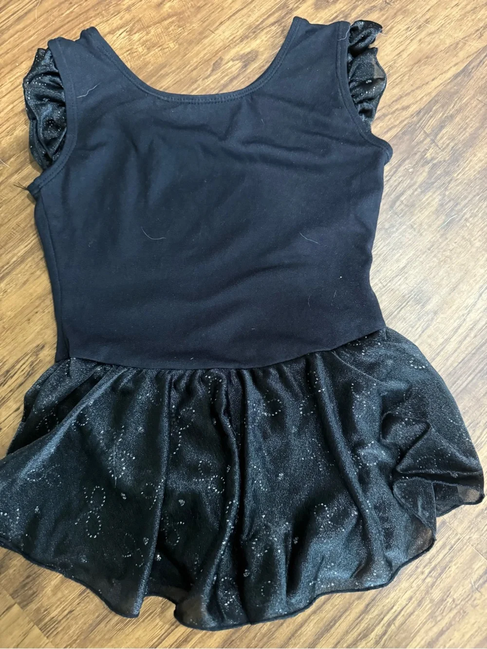 Jacques Moret Black Sparkle Ballet Dance Leotard with Ruffle Sleeves